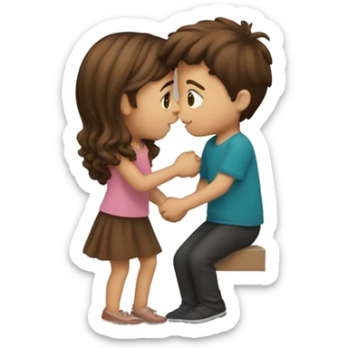 brown hair girl kissing a brown hair boy sticker