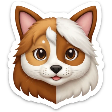 half cat half dog, split vertically, friendly face sticker