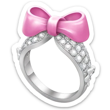 Silver diamond ring with a bow in pink ￼ sticker