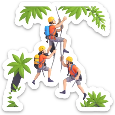 two climbers helping each other up a steep jungle cliff sticker