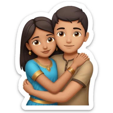 indian boy hugging indian girl from behind... boys hand down near navel of girl... boys head on the shoulder of girl sticker