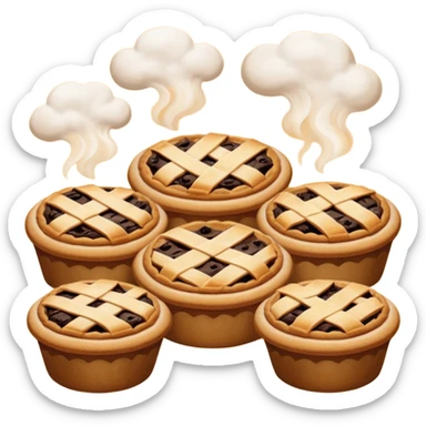 Baking community avatar in clean emoji-style illustration. Pies, cookies, and muffins grouped together, warm golden tones, simple shapes, flat design, high contrast, cozy and friendly. sticker