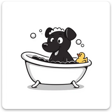 a dog taking a bath sticker