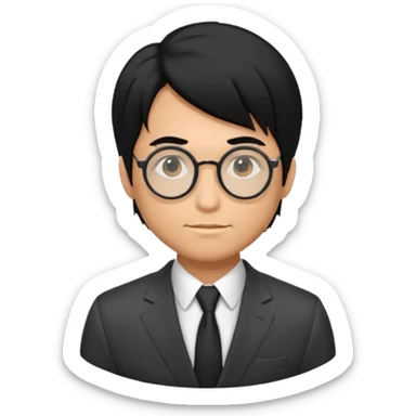 Black hair, Tan skin, Man in suit with circle glasses, hair combed to the side sticker