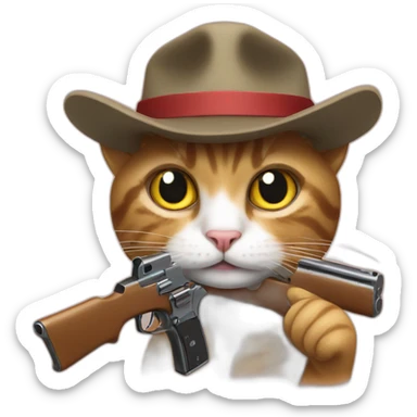 cat with hat and toy gun sticker