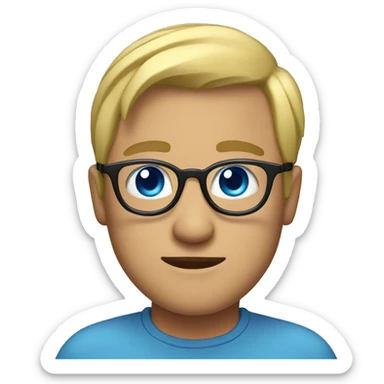 Man with blonde ponytail, round glasses and blue eye sticker