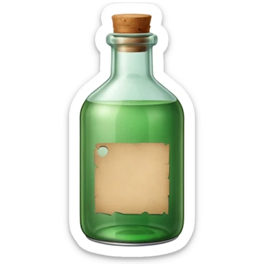 green old  glass bottle with a paper message inside like in movie  sticker