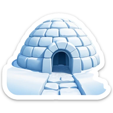 A traditional snow igloo on a vast snowy plain under a clear blue sky. Soft sunlight casts gentle shadows across the snow. The igloo has a small entrance tunnel and compacted snow blocks forming its dome. Realistic Arctic environment, crisp atmosphere, calm winter feeling. sticker