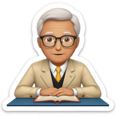 old male Librarian in foreign countries with glasses and librarian uniform sitting in library infront of bookshelf sticker