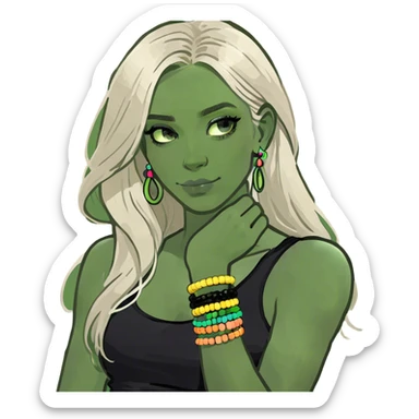 beautiful white girl , with long blond hair, with black tank top, sticker