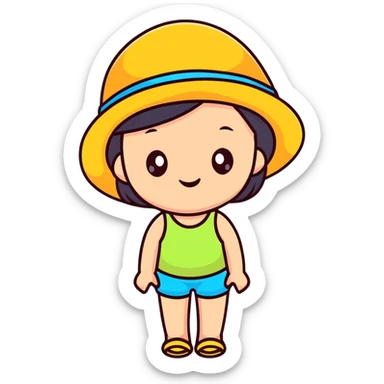 cute girl with summer hat sticker
