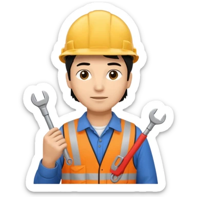 Electricity power man employer at work with black hair sticker