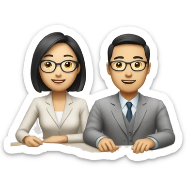 two asian people in discussion，with a contract on the desk sticker