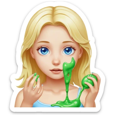 Blonde girl blue eyes playing with slime sticker
