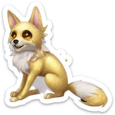 Black iridescent dog fox zombie skeleton gold mechanical nebula galaxy stars flowers fairy lights vintage sticker