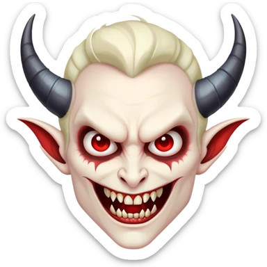 Vampire with curved horns and fangs sticker