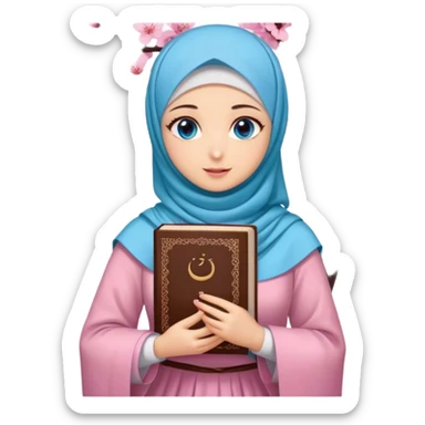 Turkish beautiful finish Konya girl blue eyes with hijab and cherry blossom dress have Quran  sticker