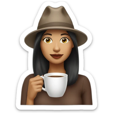 woman with a cat hat sipping coffee sticker