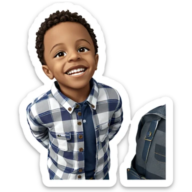 smiling boy in plaid shirt sticker