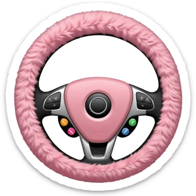 steering wheel with fluffy pink cover sticker
