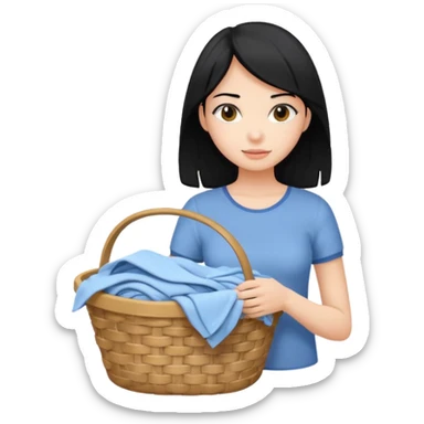 Girl with black hair with laundry’s  sticker