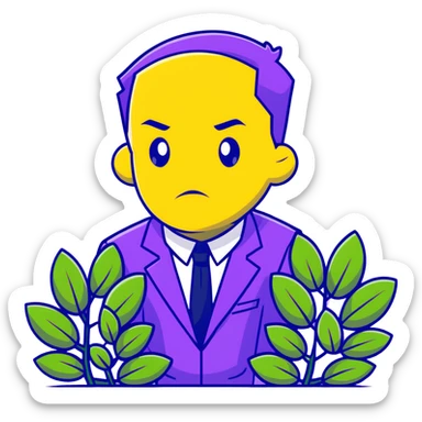 Man in a yellow suit looking suspicious while hiding in a bush, shifty eyes sticker