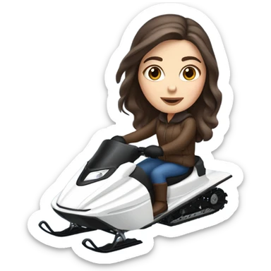 White girl with dark brown hair and blue eyes riding a snow mobile sticker