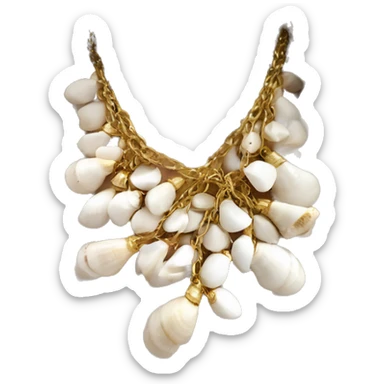 Shell necklace made out of small white shells linked together with gold chain  sticker