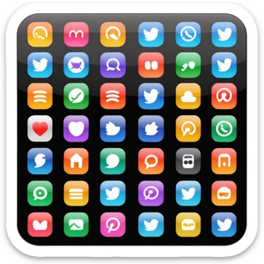 A simple black screen displaying app icons in grid sticker