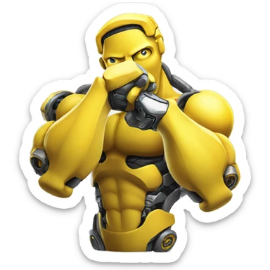 Yellow mechanical cyborg bicep that’s flexing sticker