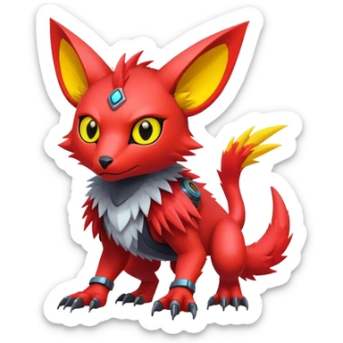  exotic futuristic warm-colored modern cyber-Fakémon-Digimon-Trico-creature sticker