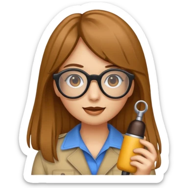Crea un emoji de una chica con cabello largo y flequillo color castaño con gafas y una cámara en las manos como si fuera reportera  sticker