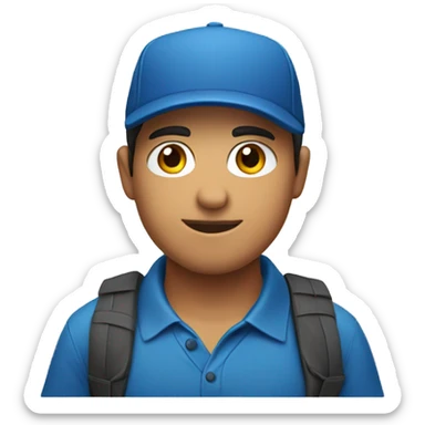 Can you come up with a male he is a young but handsome Mexican that  is wearing a blue polo with cap he holding a clip board  sticker