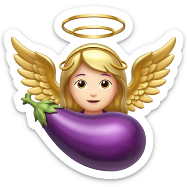 Original eggplant emoji wearing an angel halo sticker