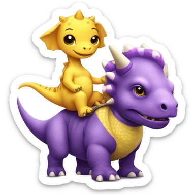 Purple triceratops with a yellow python best friend riding a pit bull sticker
