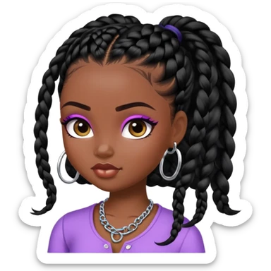pretty bratz baddie, dark black skin, black braids hair (black people hair) sticker