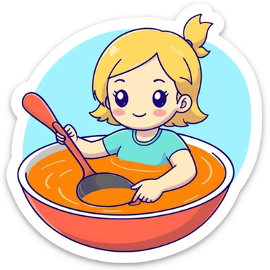 Blonde girl swimming in giant soup ladle  sticker