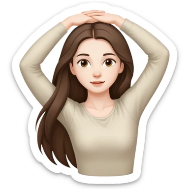 beautiful pale brunette girl with long hair stretching  sticker