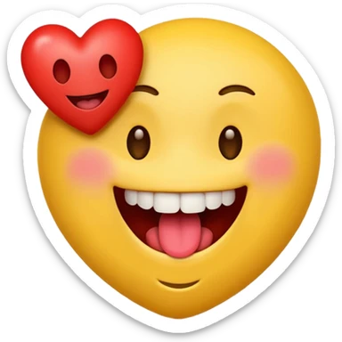 yellow emoji face holding a heart and hes so happy with so happy with teeth and tongue sticker