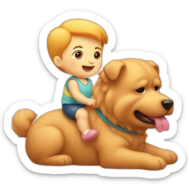 baby human infant riding chow chow dog sticker