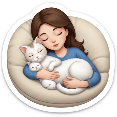 White kitty sleeping on brunette white girl's lap sticker