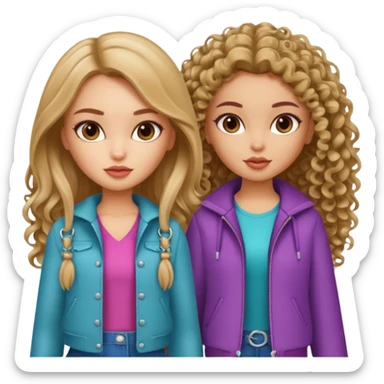 2 pretty bratz fair girls. One has straight hair and is tan. One is fair with curly hair sticker