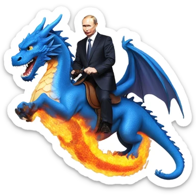 putin on blue dragon that throws flames  CH4 sticker