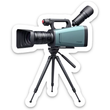 Create an emoji for video recording. Show a  single lens professional video camera on tripod, symbolizing the act of filming. Use modern, professional colors. Do not include any emojis or smiley faces. Make the background transparent. sticker