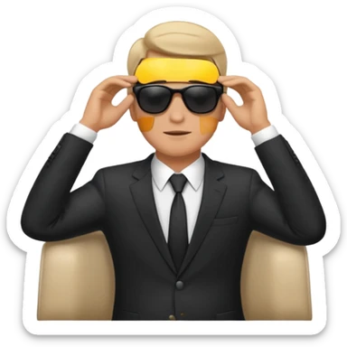 white man in formal suit wearing sunglasses resting with hands behind head sticker