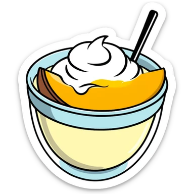 bowl of yogurt with fresh mango slices on top sticker