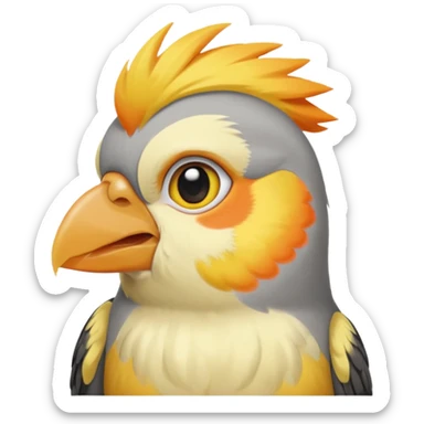 cockatiel in iOS emoji style, simple, cute, and expressive, with a yellow crest and orange cheek patch sticker
