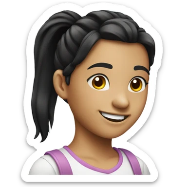 A smiling girl with a ponytail black hair sticker