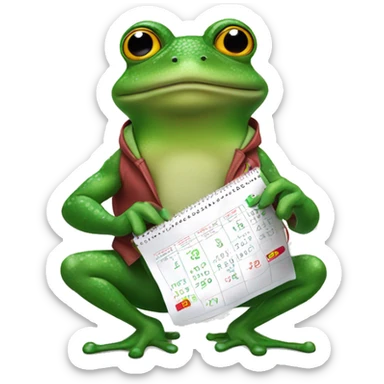 bufo green frog creature holding a calendar sticker