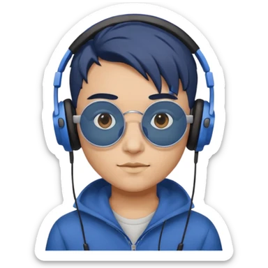Light Brown Skin Dark Blue Haired Gray Eyes Circle Shaped Shades Squareded Ears Headphones  sticker